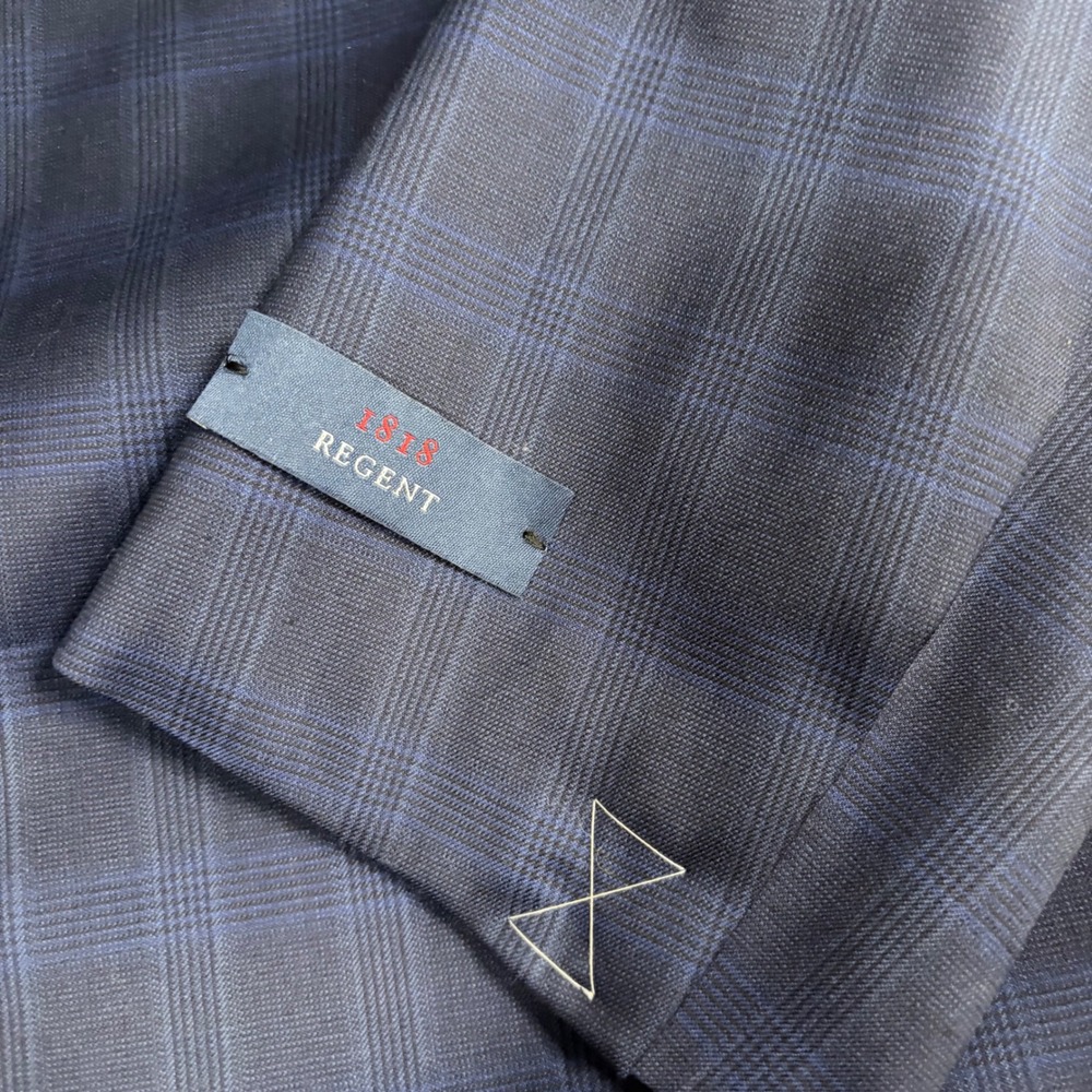 Brooks Brothers Blazer Mens 46R Navy Blue Plaid 1818 Regent Fit Sport Coat - Picture 3 of 15